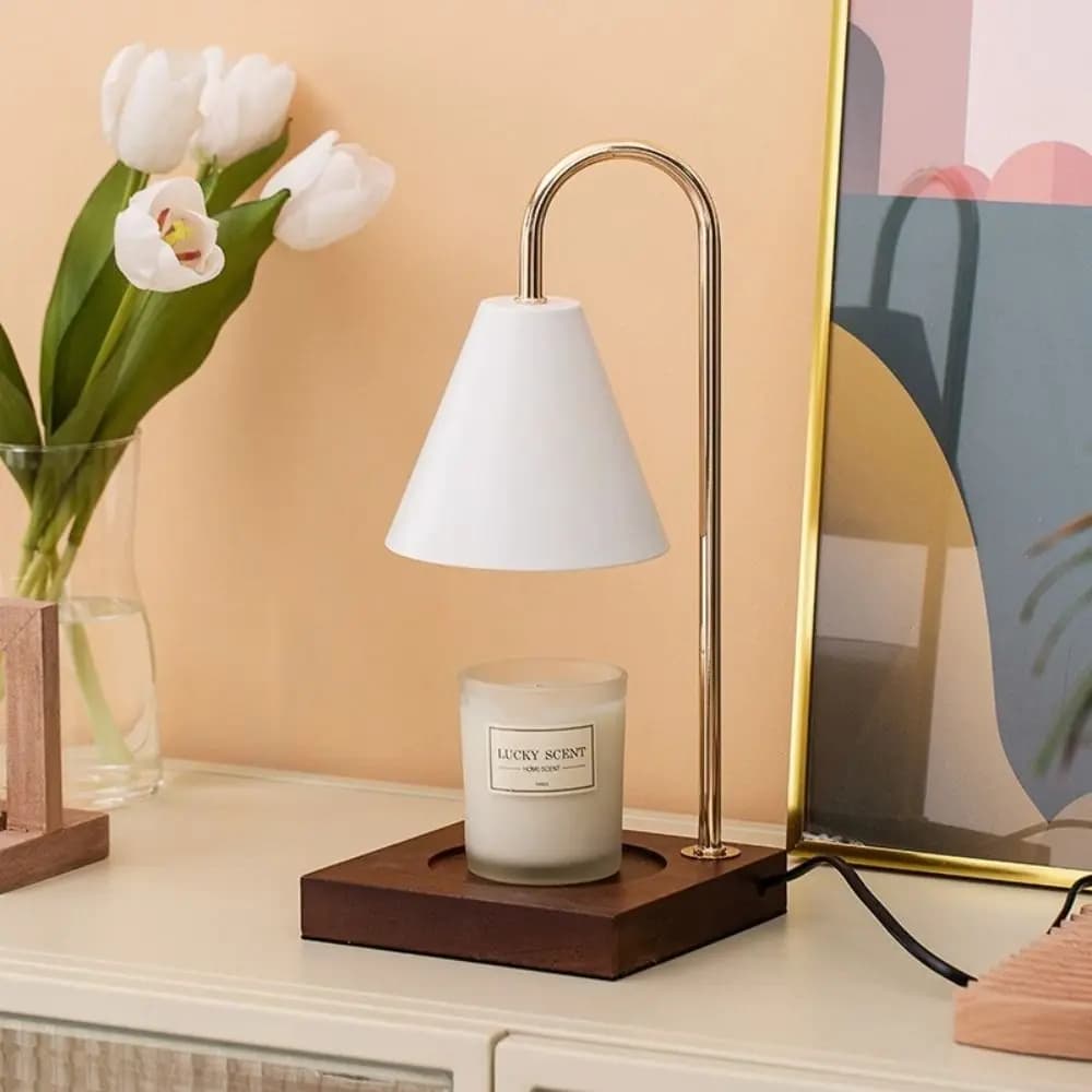 Lampada Scaldacera per Diffusore di Aromi, Base in Legno Massello, Lampada da Tavolo per Aromaterapia, Scaldacera per Candele, Spina EU, per Interni