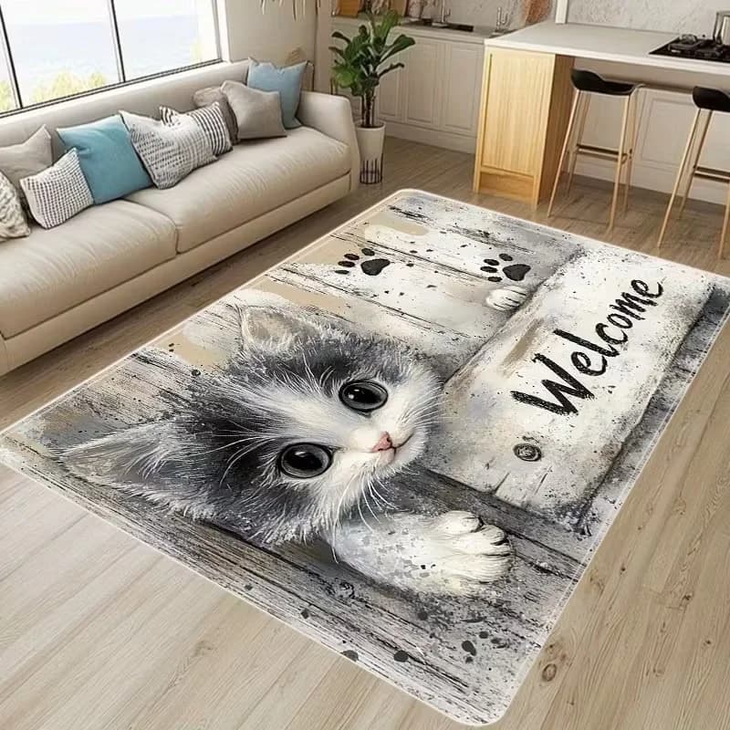 Cozy Cat Welcome Mat with Cute Kitten Paw Prints Non-Slip Entryway Rug Funny Pet Floor Carpet for Cat Lovers Gift for Cat Owners