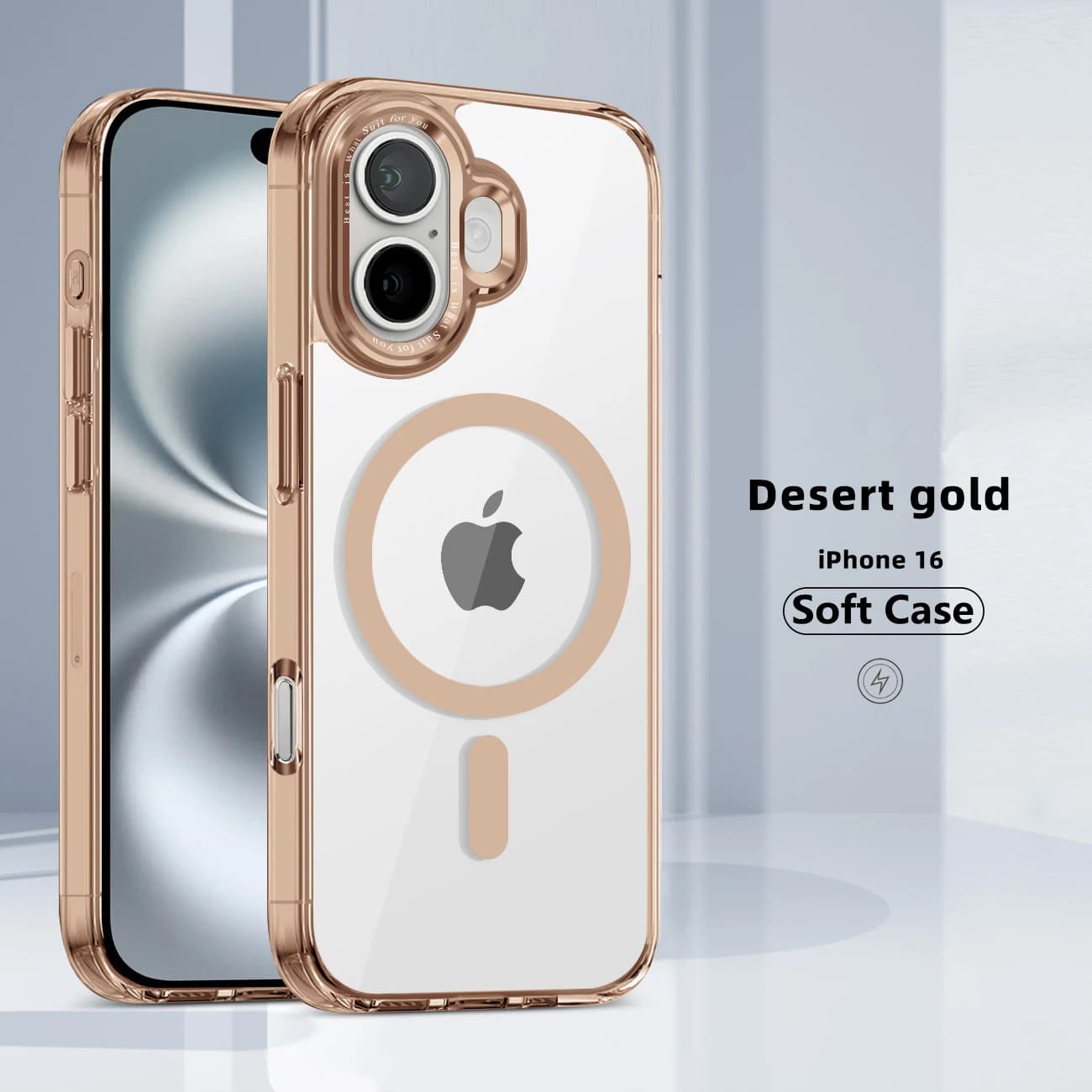 Custodia trasparente in oro deserto di lusso per iPhone 17 16 15 14 13 12 Pro Max 16e 2025 Cover magnetica per telefono in TPU trasparente acrilico Magsafe