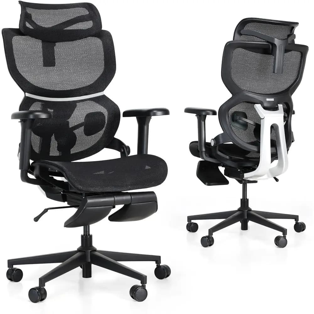 Sedia da ufficio ergonomica in rete con poggiapiedi, sedia da ufficio per casa con schienale alto e supporto lombare, sedia da gaming ergonomica bloccabile, nera