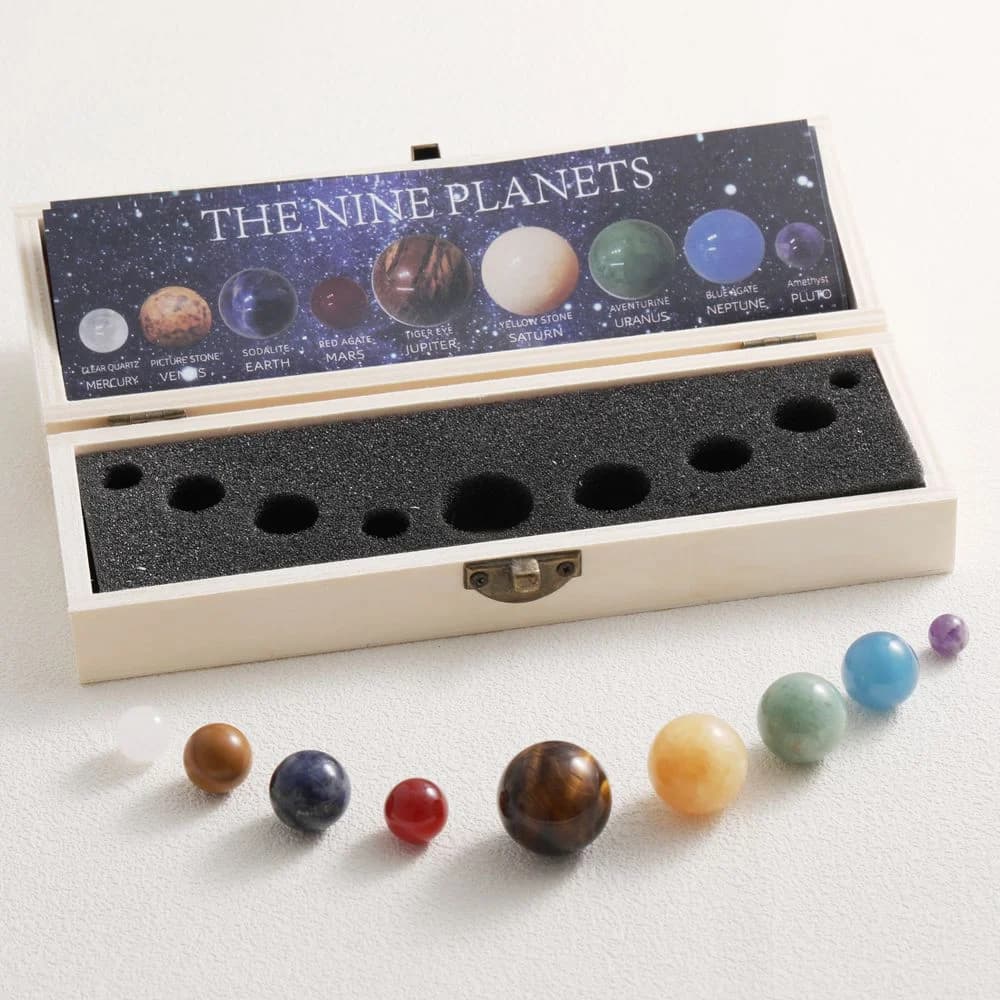 Set di Sfere di Cristallo Naturale dei 9 Pianeti - Modello del Sistema Solare, Ornamento in Pietre Preziose, Regalo Curativo per Decorazione Casa e Ufficio