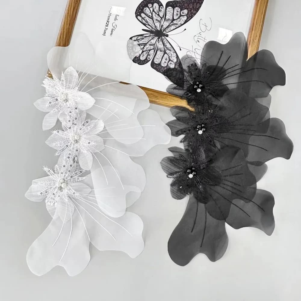 New Multi-layer Organza Flower Patch DIY Large Embroidery Studded Patch Lace Burning Edge Dress Cloth Pin Corsage Accessory