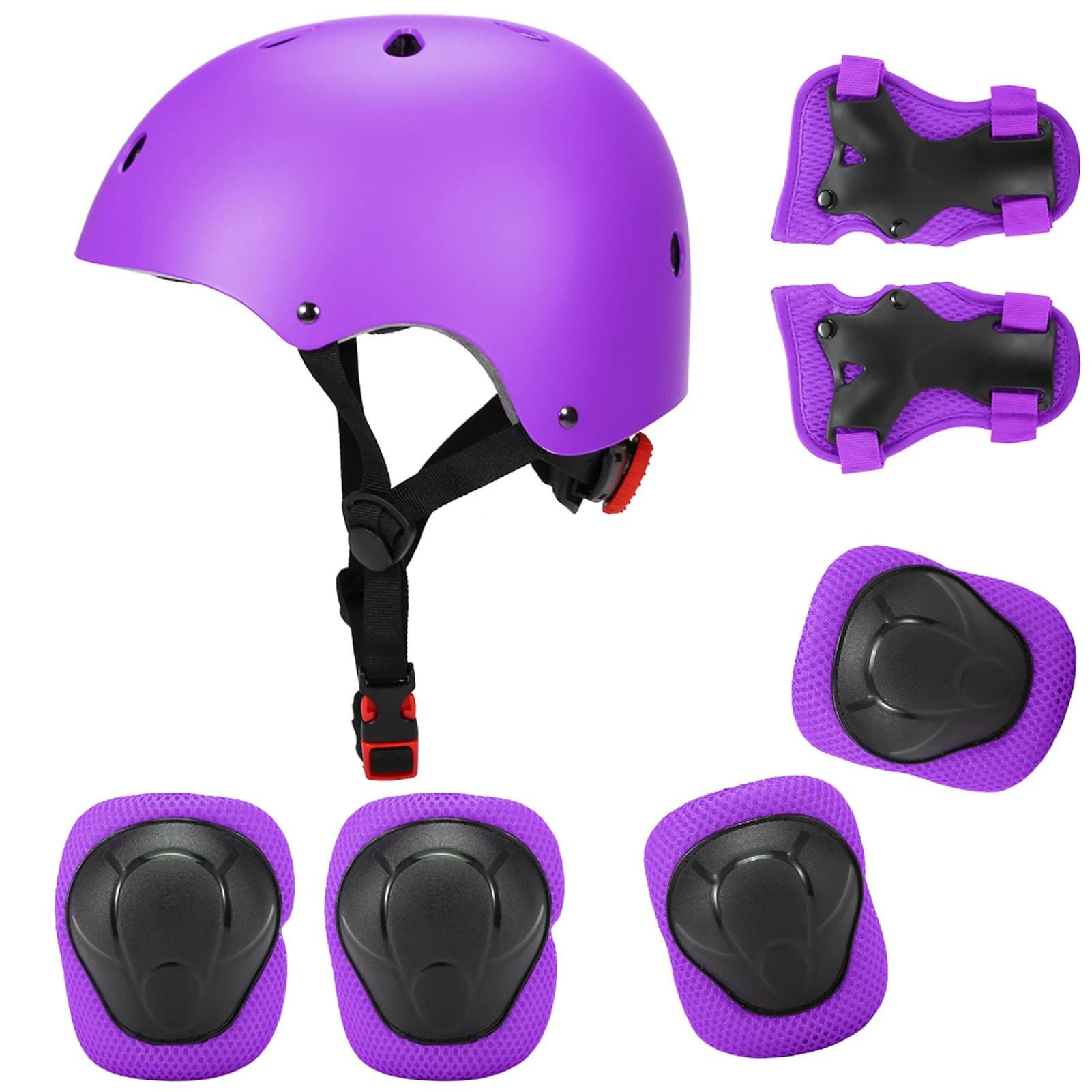 Set di Protezioni 7 in 1 per Bambini, Casco e Imbottiture Regolabili, Protezioni per Ginocchia, Gomiti e Polsi per Monopattino, Skateboard, Pattinaggio e Ciclismo