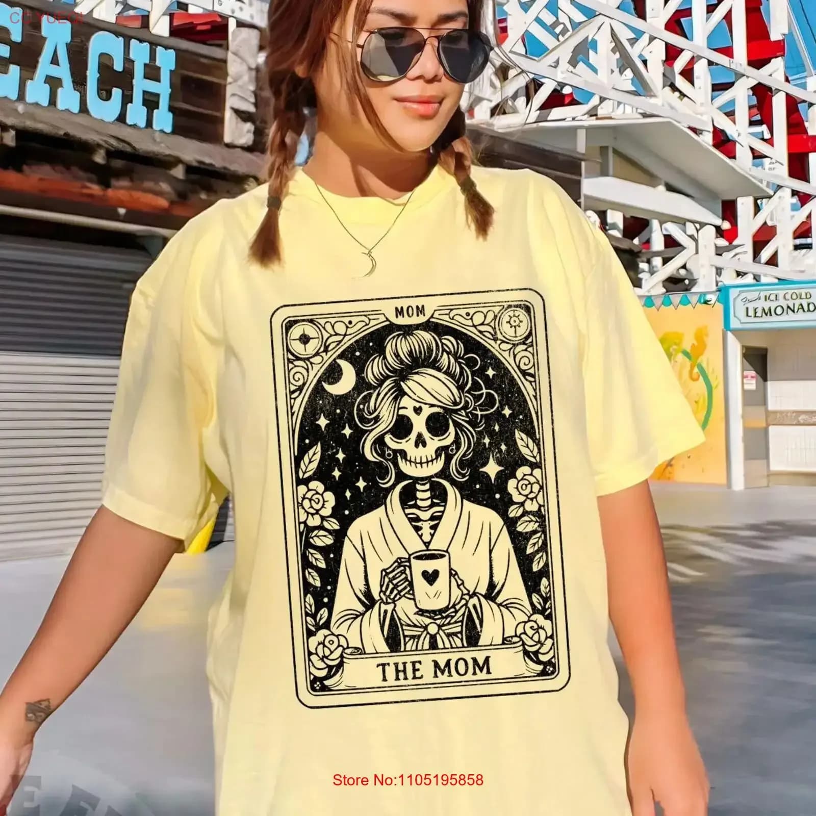 La mamma Tarocchi T Shirt Donna Scheletro Madre Witchy Vibes Teschio celeste Mamma Festa della mamma vintage Lavato Versatile Casual