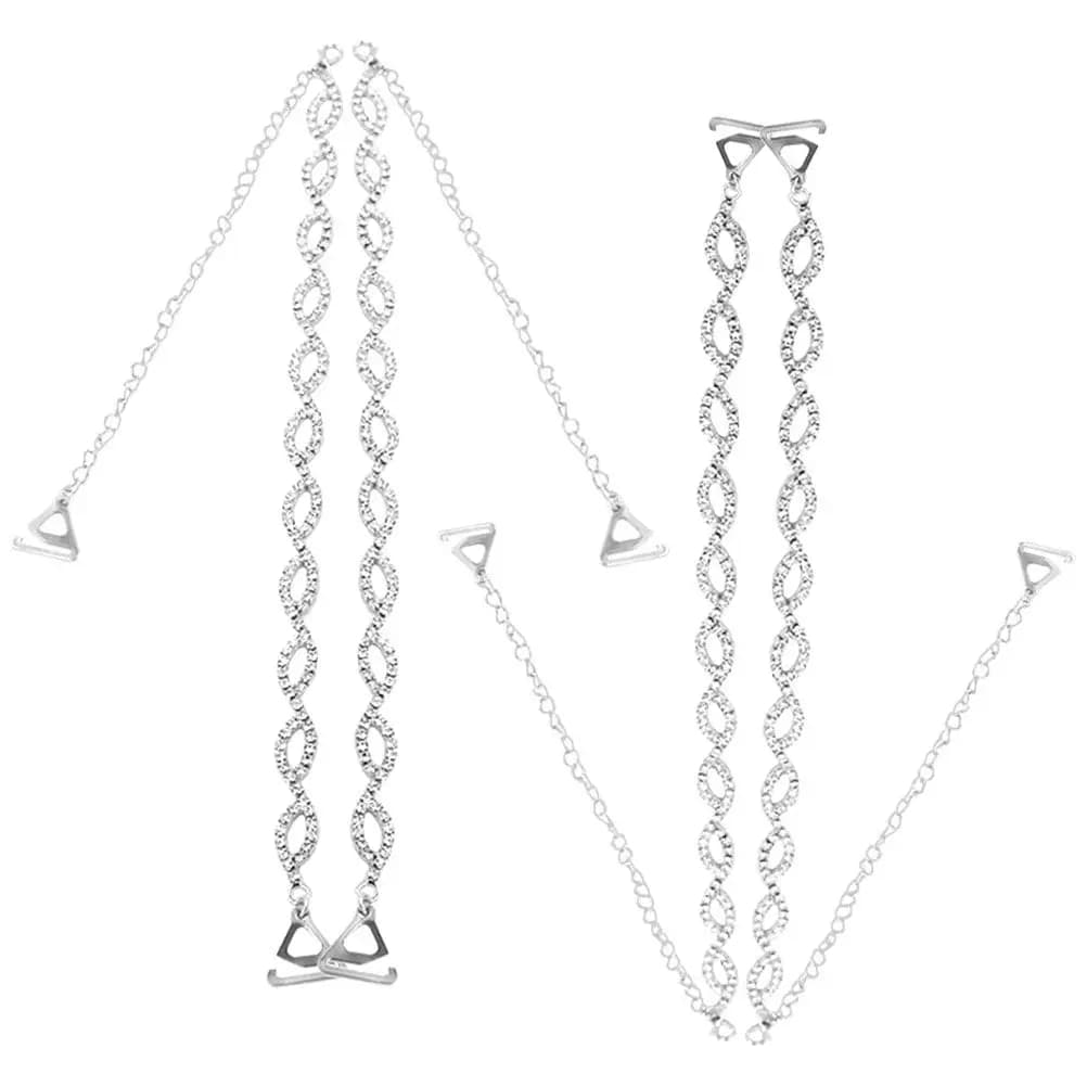 2 Paia di Spalline Regolabili Monospalla con Strass Lucidi per Reggiseno, Sostituzione per Top, Vestiti a Tubino e Abiti Halter da Donna, in Metallo