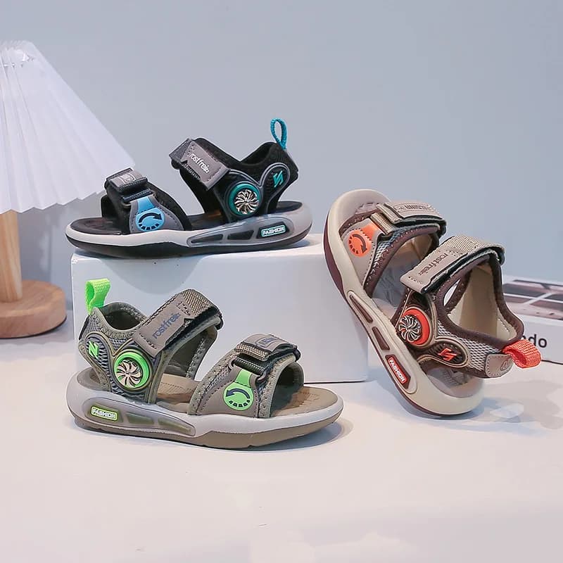 Sandali Sportivi Funzionali per Bambini con Fibbia Girevole, Regolabili con Doppio Strappo in Velcro, Punta Aperta, Antiscivolo, Traspiranti, Estivi