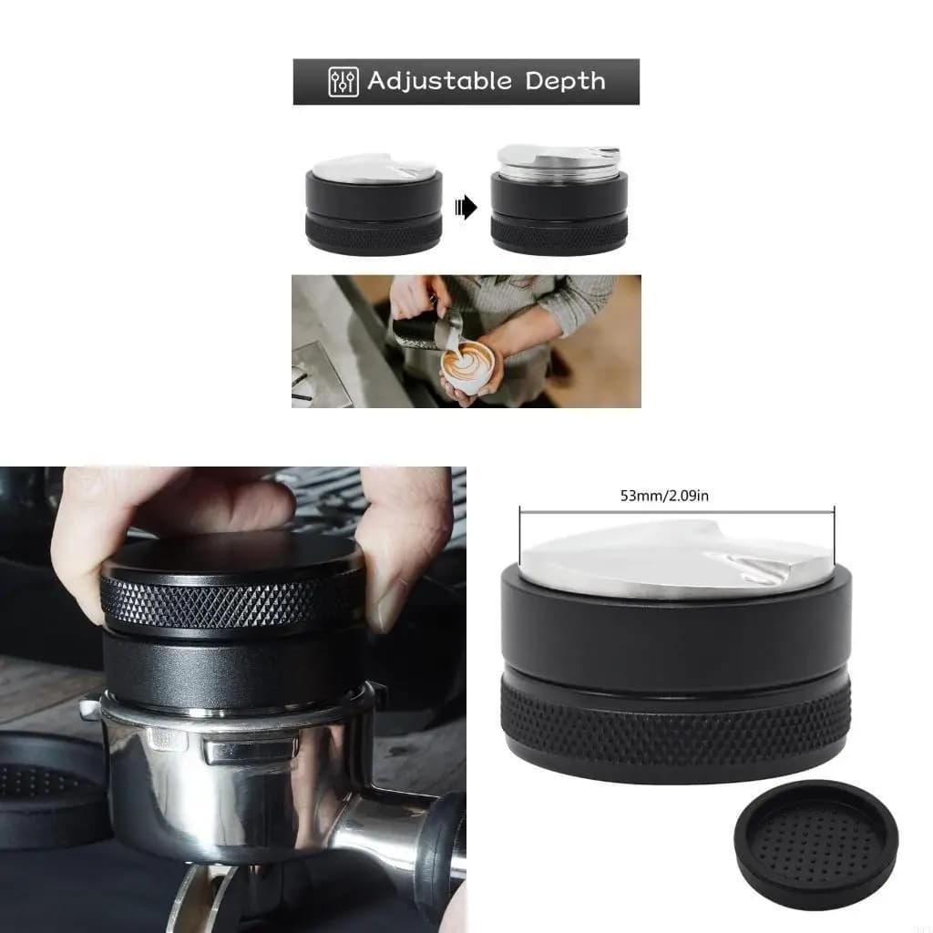 J6PE 53mm Coffee Powder Machine Coffee Tool Espresso Tamper Coffee Powder Distributor Coffee Tamper Mat Gift for Coffee Lover