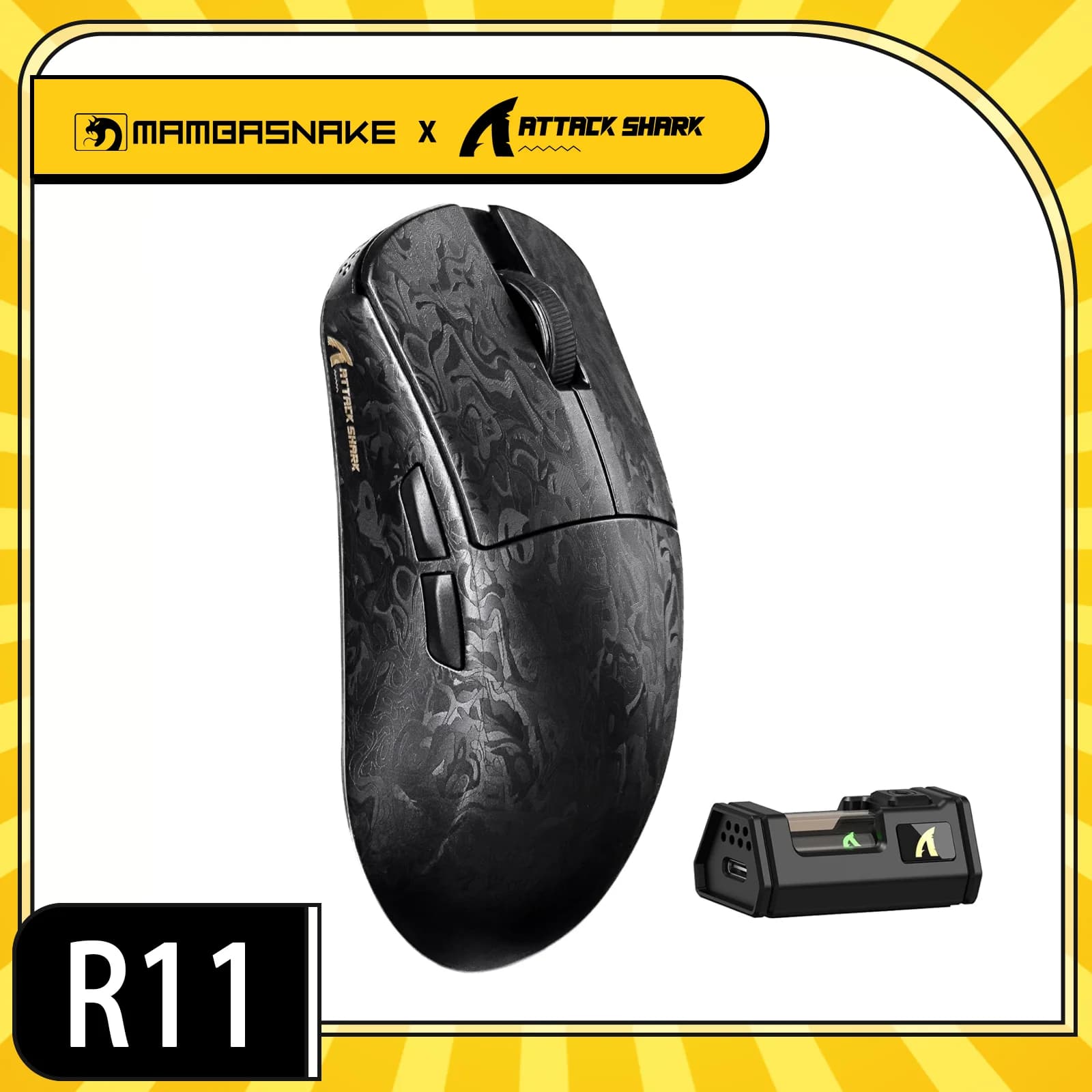ATTACK SHARK R11 ULTRA 8K PAW3950MAX Wireless Gaming Mouse Carbon Fiber 49g SUPERLIGHT, Nordic 52840 MCU