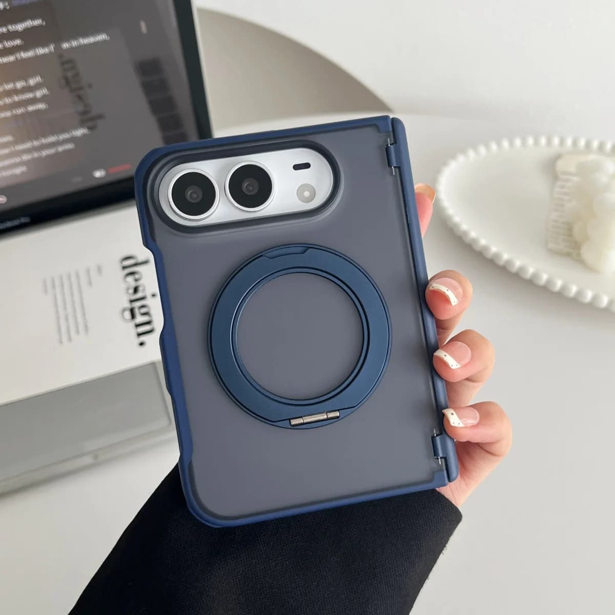 360 Rotating Magnetic Kickstand Translucent Phone Case for IPhone Duo Fold Shockproof for Magsafe Hinge Protective Cover