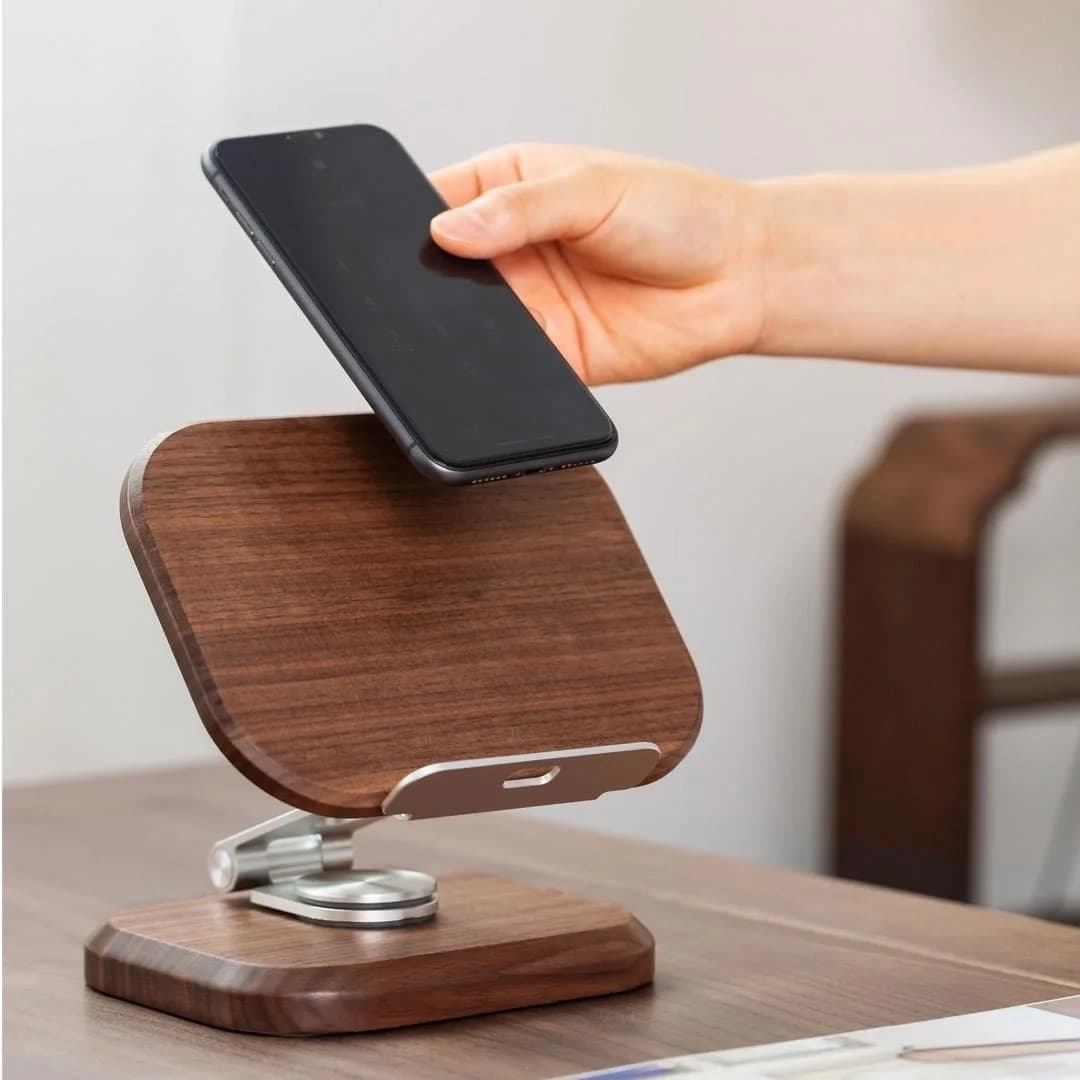 High-end black walnut simple solid wood mobile phone stand tablet lazy stand