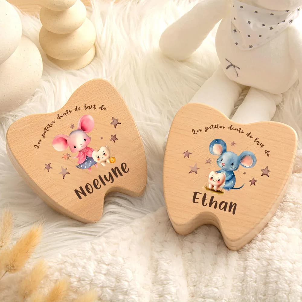 Scatola Personalizzata per Conservare i Dentini del Bambino, Scatole a Forma di Dente con Nome Personalizzato, Regali per Battesimo, Regalo per Baby Shower, Scatola in Legno per Dentini