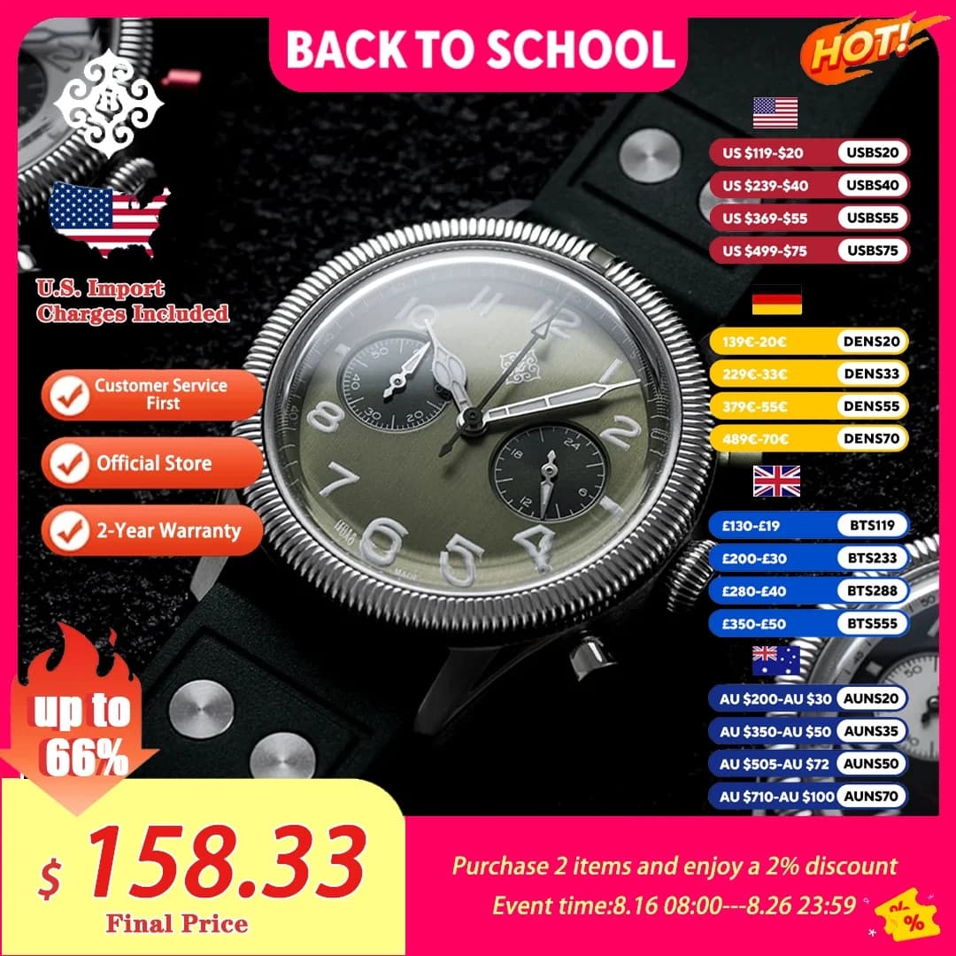 IXDAO 2025 Nuovo Pilot 39mm VK64 Orologio al quarzo da uomo Zaffiro Acciaio inossidabile Impermeabile 10Bar C3 Cronografo Orologi per uomo