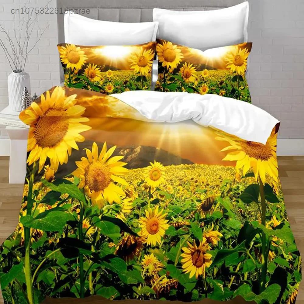 Sunflower Duvet Cover Set Yellow Flowers Lush Sunflowers In The Field Bedding Set Microfiber Botanical Floral Print Quilt Cover