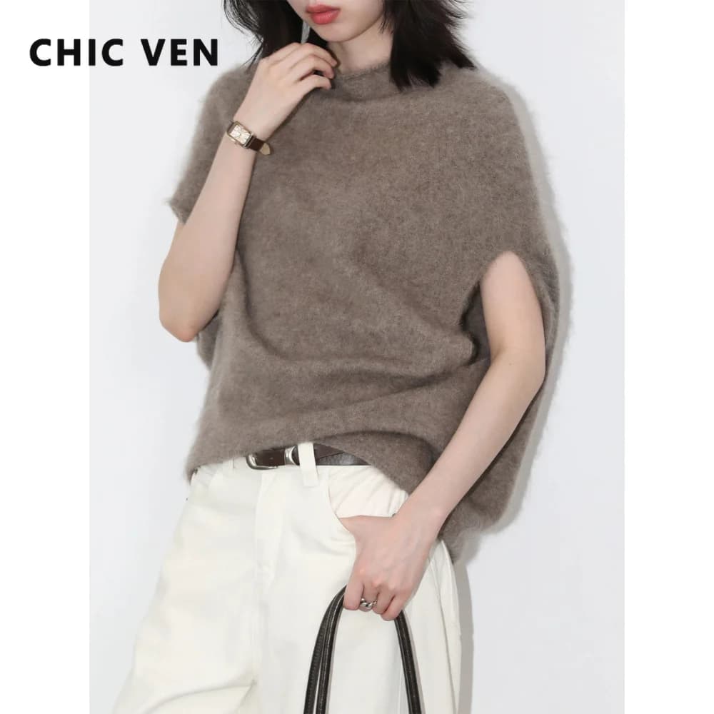 CHIC VEN Women Turtleneck Woolen Sweaters Loose Casual Sleeveless Oversized Retro Female Jumpers Pullovers Autumn Winter 2026