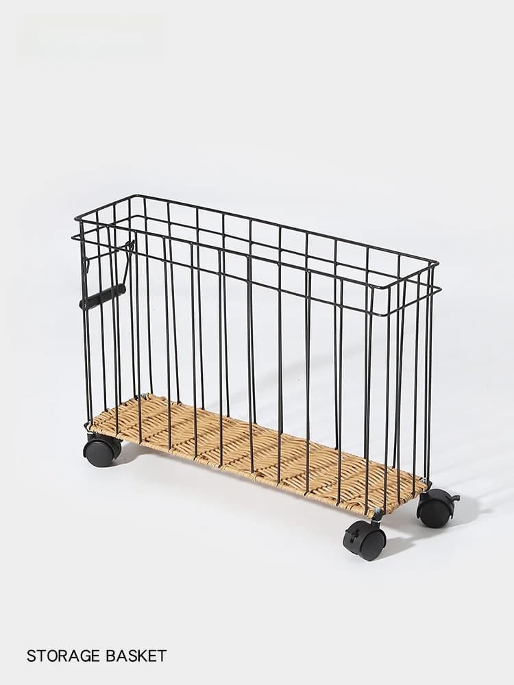 Cesto portaoggetti in metallo stile nordico con ruote per organizzazione attrezzature sportive, porta tappetini yoga, multiuso per la casa
