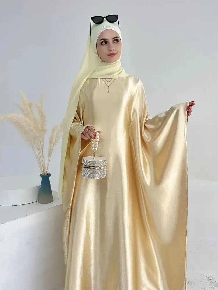 Batwing Satin Shimmer Abaya Damen Dubai Luxury Islam Muslim Caftano Women's Dress Kebaya Djellaba Dresses Robe Muslim Femme
