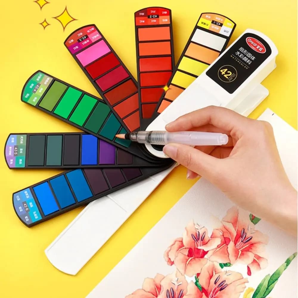 Portable Folding Watercolor Paint Set 18/24/36/42 Colors with Water Brush Pen Oil Painting Kit Solid Watercolor Pigment Students