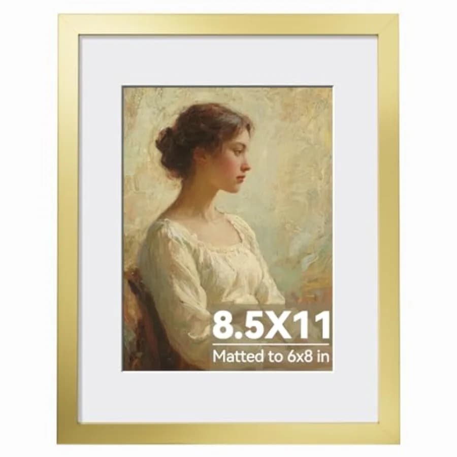 Picture Frame Gold, Gold Picture Frames Display Photos 6x8 with Mat or Without Mat, 1 Pack Plastic Frame for Wall and Tabletop