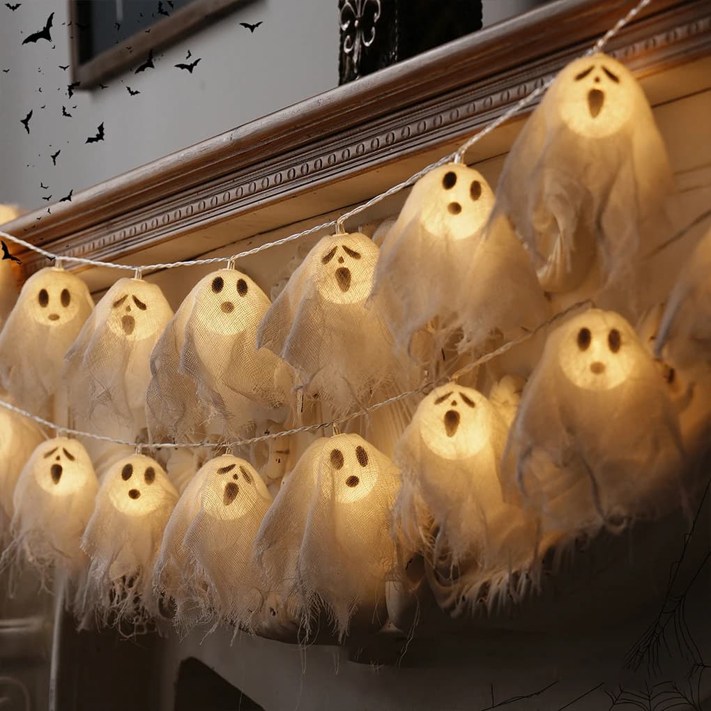 Ghirlanda fantasma illuminata 10/20 LED Luci fantasma fatte a mano a batteria per decorazioni per feste di Halloween per finestre di casa