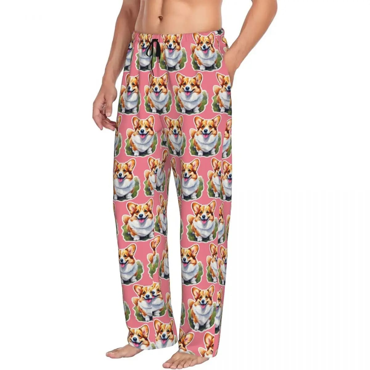 Pantaloni da pigiama da uomo acquerello Corgi personalizzati Pantaloni da notte per dormire con tasche