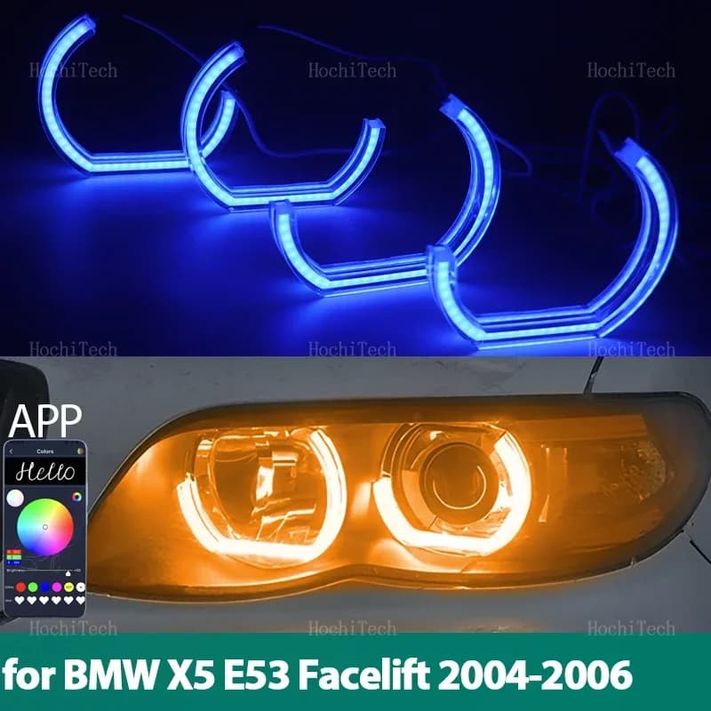 DTM Car-styling multicolore RGB App controllo LED Anelli Luce Luci diurne per BMW X5 E53 facelift 2004 2005 2006