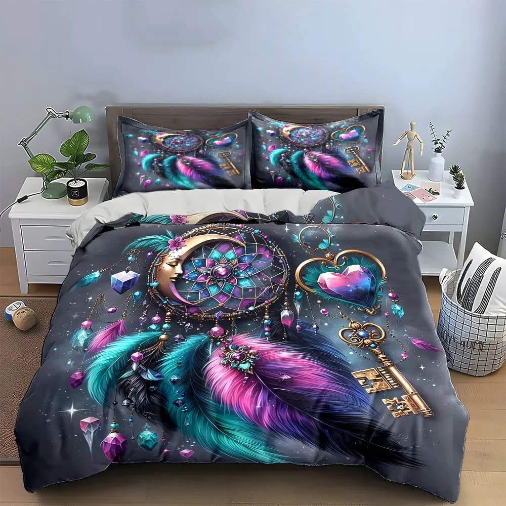 Dreamcatcher Keychain Pendant Set Bedding Set with 1 Duvet Cover 2 Pillowcases Single Double King Queen, Gift