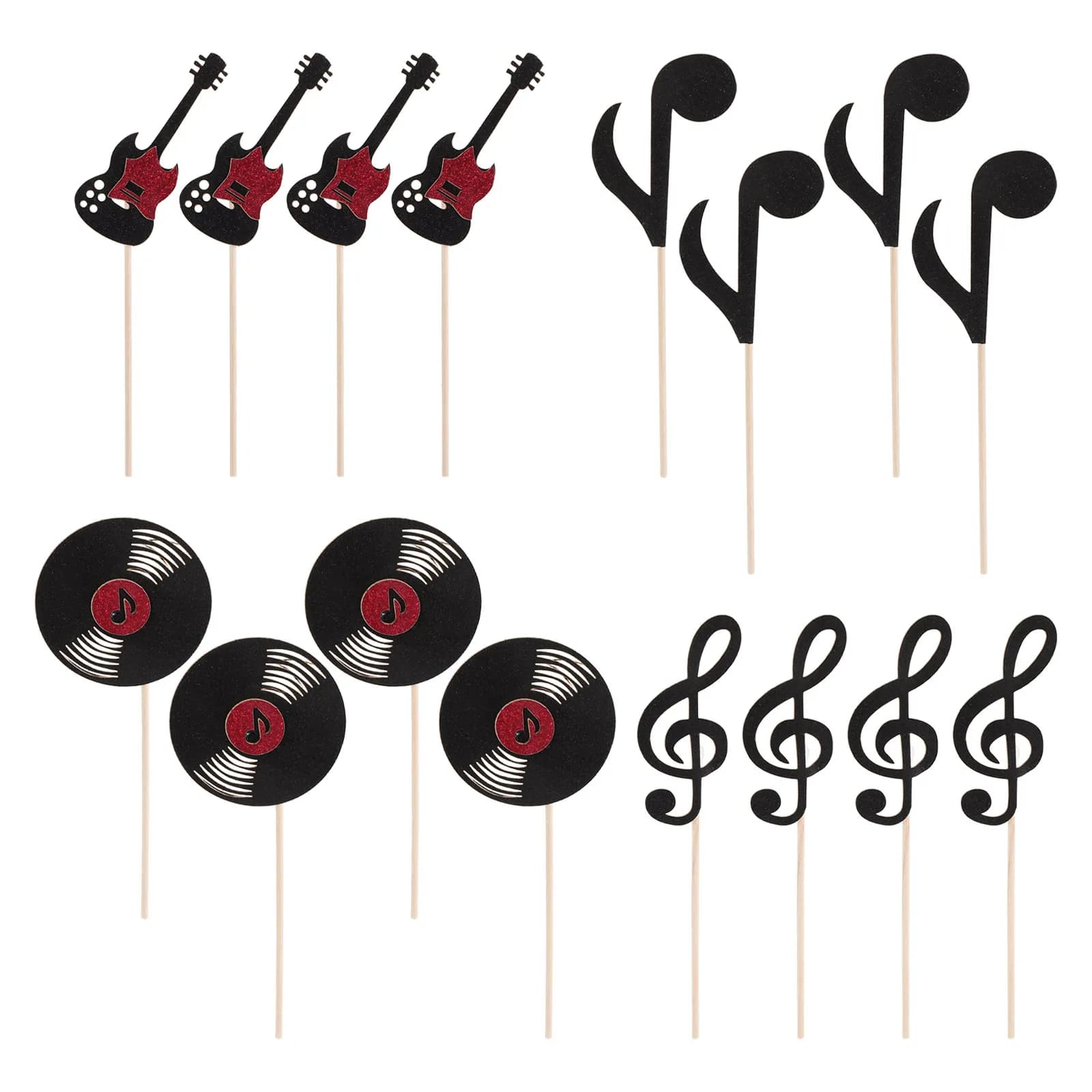 24 Pezzi Decorazioni per Cupcake a Tema Musicale, Topper per Torte a Forma di Chitarra e Disco in Vinile per Concerti, Feste di Compleanno, Tavolo dei Dessert