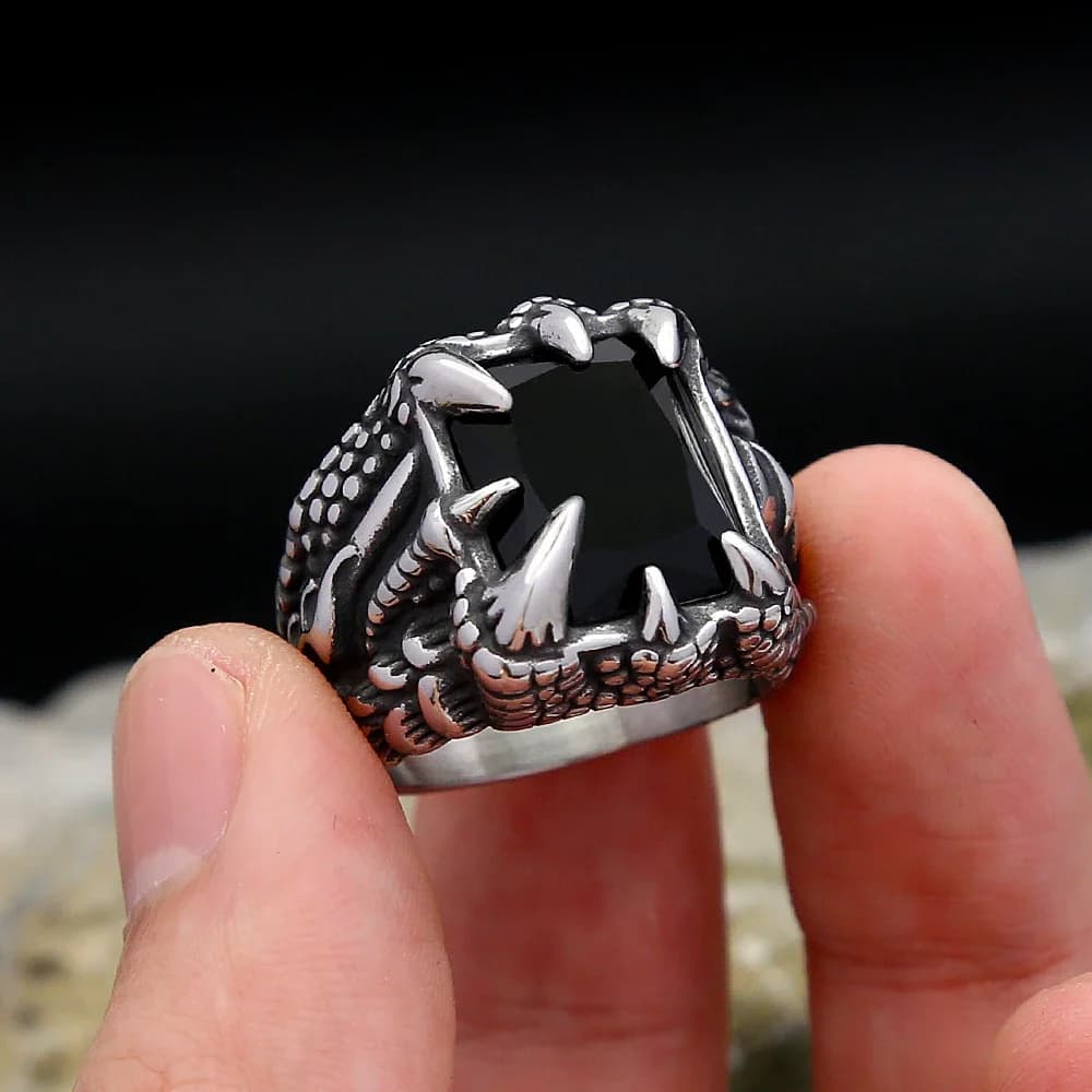 Anello Vintage Punk con Artigli di Drago per Uomo e Donna, in Acciaio Inossidabile con Pietra Nera, Gioiello Amuleto Animale alla Moda, Regalo, Dropshipping