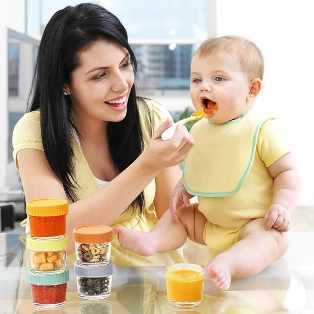 Set di 6 Barattoli in Vetro per Alimenti per Bambini, Riutilizzabili con Scala Graduata, Contenitori per Salse a Prova di Perdite con Coperchio, per Condimenti e Marmellate