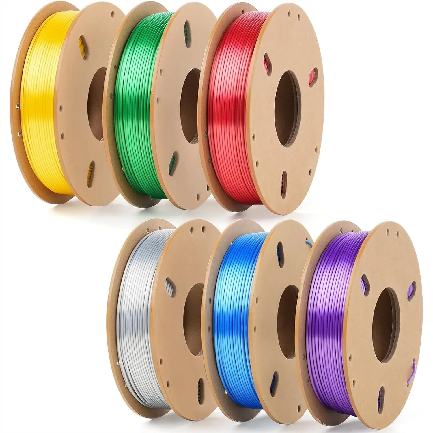 Filamento per Stampante 3D in PLA Seta, Set di 6 Colori Super Lucidi e Lisci, Ideale per Principianti e Progetti Fai-da-Te, 250g x 6 Bobine