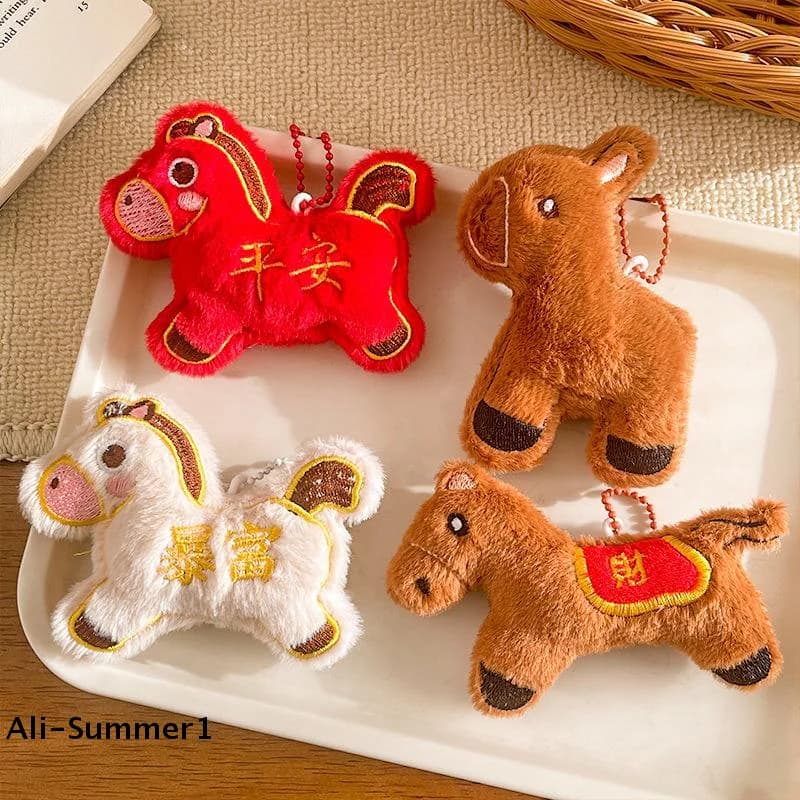 【E】 Simpatico Peluche Mascotte Cavallo Anno del Cavallo, Giocattolo Imbottito, Portachiavi, Ciondolo per Borsa, Regalo Souvenir di Benedizione per il Capodanno Cinese