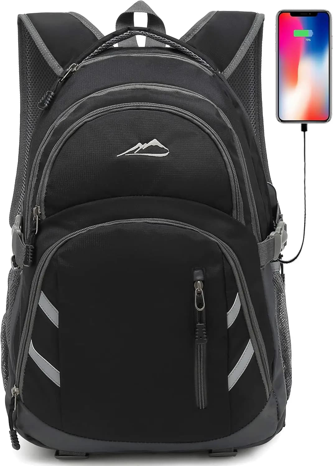 Zaino per laptop da college con porta di ricarica USB, design antifurto per viaggi, adatto a dispositivi fino a 15,6 pollici, colore nero