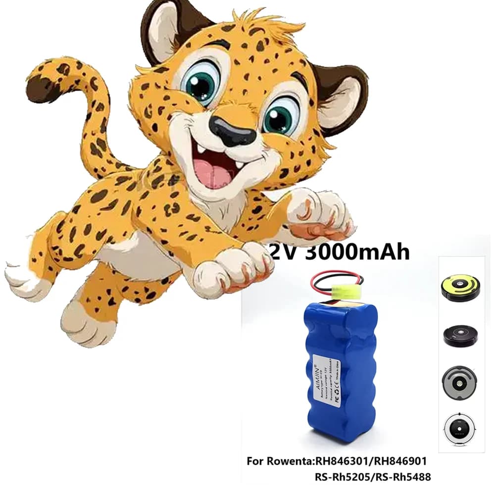 12V SC Rechargeable Battery Ni-Cd 3000mAh for Rowenta, Robot Vacuum Cleaner, 12V, RH5488, RH846301, RH846901, RS-Rh5205