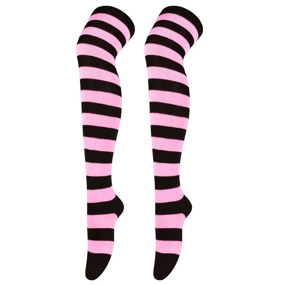 Un paio di calze lunghe a righe transfrontaliere nuove calze lavorate a maglia a tubo lungo a strisce zebrate Calzini alti alla coscia per ragazze Lolita