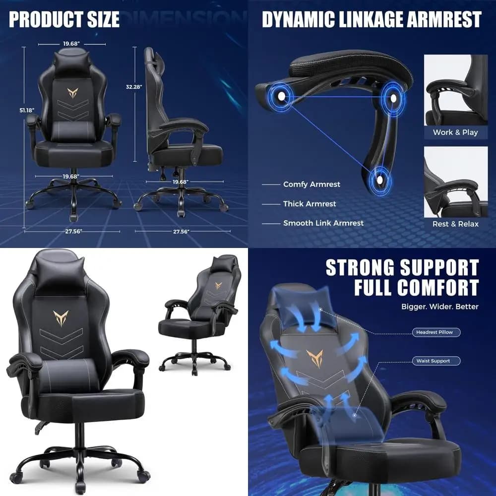 Sedia da Gaming Ergonomica con Schienale Alto per Adulti, Sedia da Ufficio con Poggiatesta, Supporto Lombare e Braccioli Regolabili
