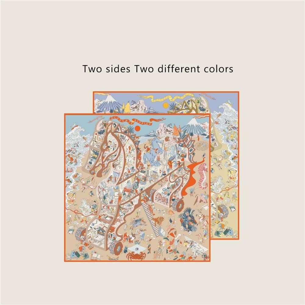 Fashion 90cm Silk Scarf Hourse Pattern Luxury Design Femme Scarves Wraps Double Printed Square Scarf For Women Accessories
