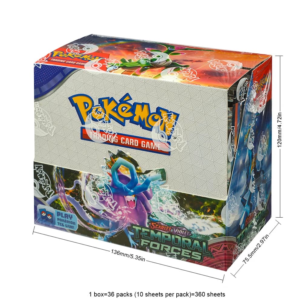 Pokémon inglese da 360 pezzi TCG: scatola delle forze temporanee viola scarlatte Carta commerciale Pokemon Confezione da 36