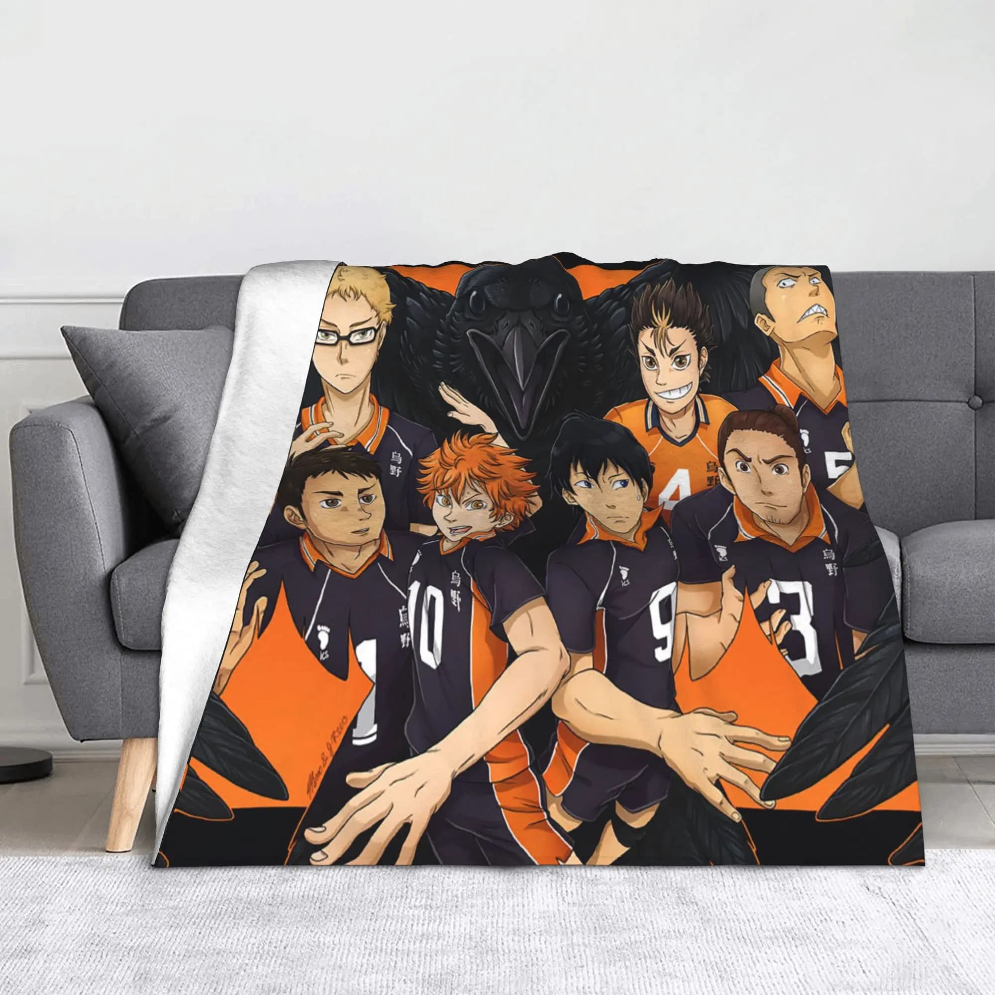 Karasuno Team Pallavolo Coperte di flanella Pallavolo Anime giapponesi Coperte personalizzate per la casa Copriletto 150 * 125 cm