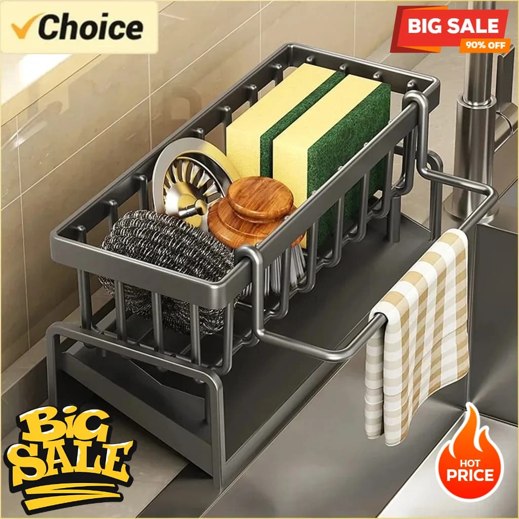 1Pc Multifunzionale In Plastica Da Cucina Scaffale Straccio di Stoccaggio Drenaggio Scaffale, No-Punch Adesivo Spice Rack, Lavello Rubinetto Scarico cremagliera con Ganci