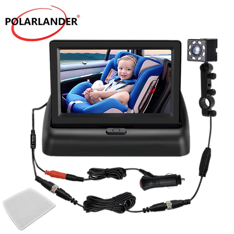Monitor per seggiolino auto per neonati con telecamera HD da 4,3 pollici e visione notturna per osservazione posteriore del neonato