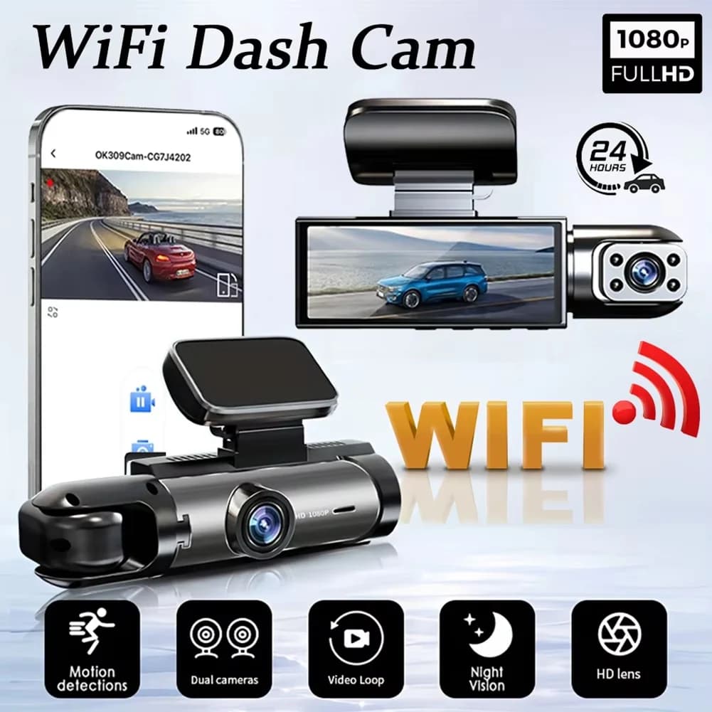 A72U 1080P WIFI Dual Camera Dash Cam for Cars,Front and Inside,Car Camera with IR Night Vision,Loop Recording