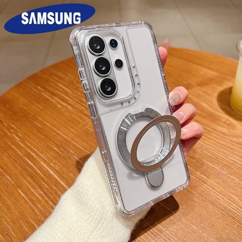 Custodia per telefono con staffa magnetica trasparente per armatura militare 3 IN 1 Samsung S26 Edge S25 FE S24 S23 Ultra S22 S21 S20 Plus A72 A56 A36 A26