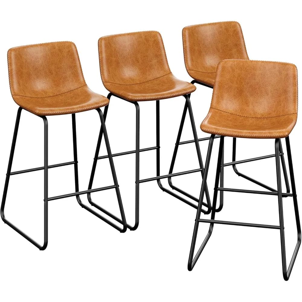 Set di 4 Sgabelli da Bar, Sgabelli Alti in Pelle PU, Altezza 26 Pollici, Moderni con Gambe in Metallo e Poggiapiedi, Personalizzabili