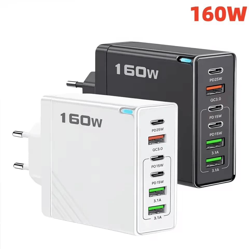Caricatore USB 160W 6 porte PD QC3.0 Caricatore da viaggio a ricarica rapida per iPhone Samsung Xiaomi Adattatore da parete per telefono cellulare con spina EU/US/UK