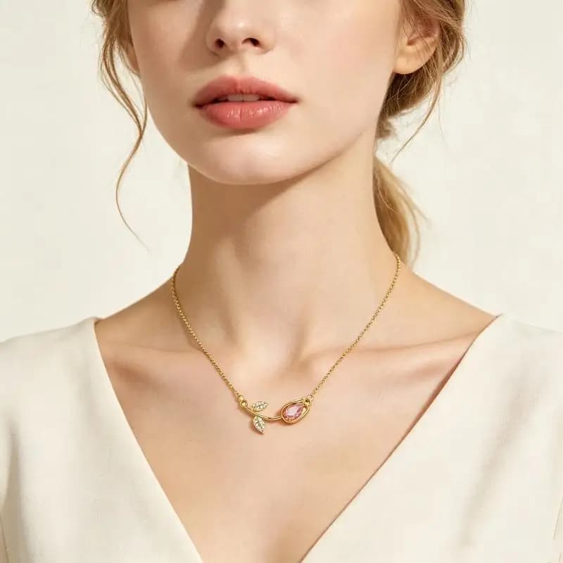 Elegant Colorful Crystal Stainless Steel Tulip Flower Charm Necklace For Women Adjustable Jewelry Gift