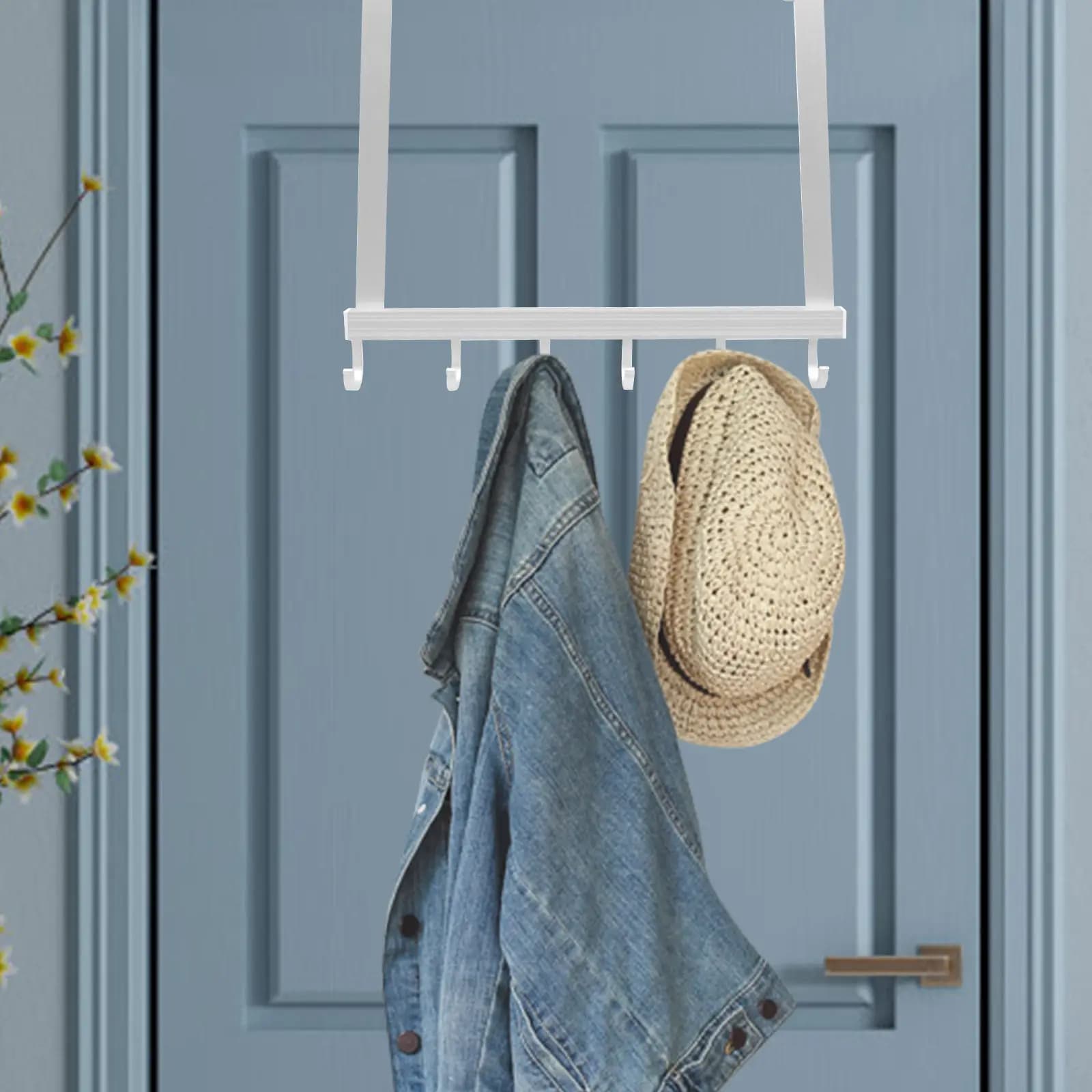 1Pcs Drill-Free Door-Mount Clothes Storage Hanger Rack Compact Space-Saving Multipurpose Clothing Organizer for Living Room