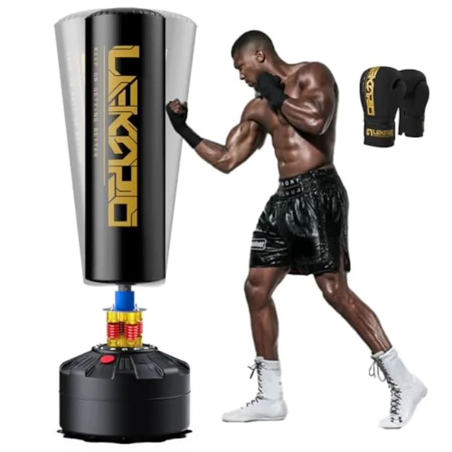 Sacco da Boxe Autoportante per Palestra Domestica, Struttura in Acciaio con Rivestimento in Vinile Nero, Base Stabile Riempibile con Sabbia/Acqua, Include Accessori per Boxe