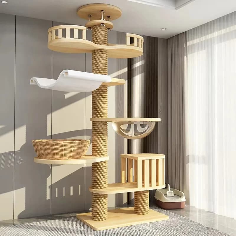 HIPET Floor-to-ceiling Cat Climbing Frame Jumping Platform Cat Tree Condo Furniture Pet House Tower