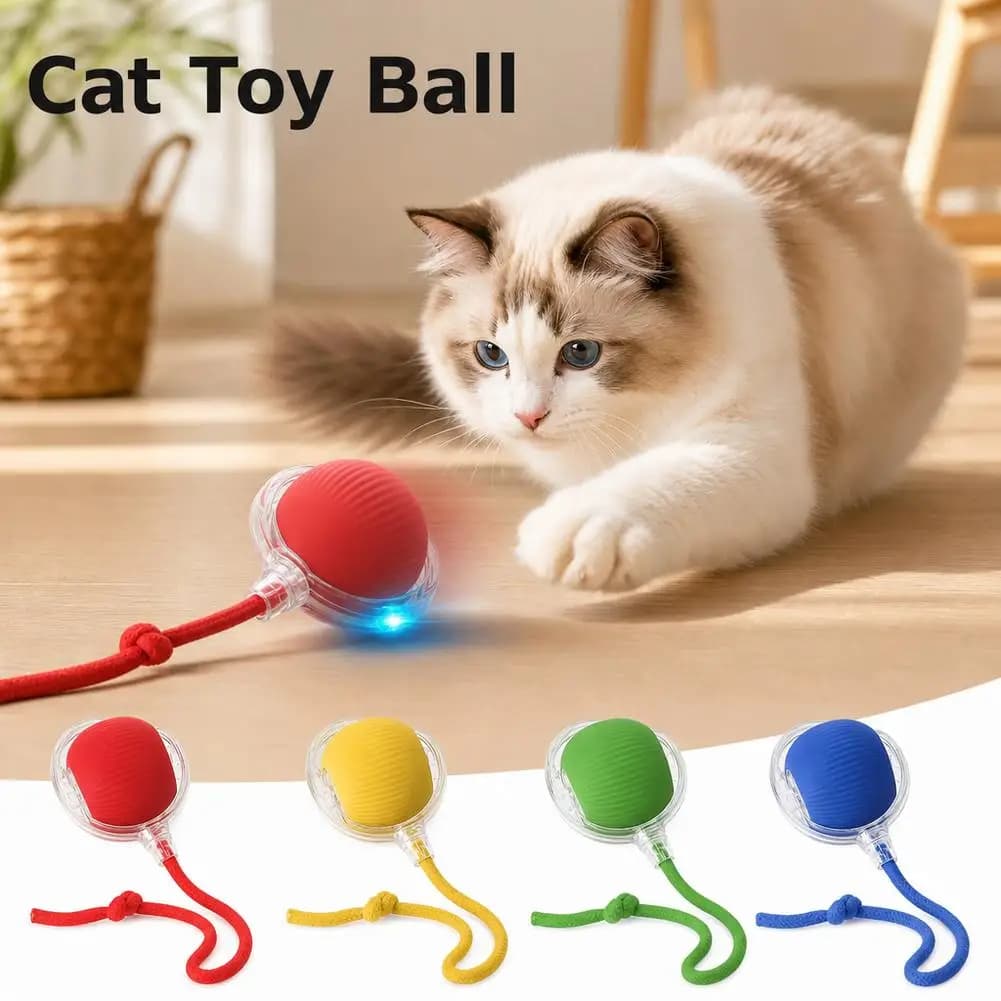 Smart Cat Toys Automatic Rolling Ball With Tail Rope Rechargeable Electric Pet Interactive Toy Cat Training