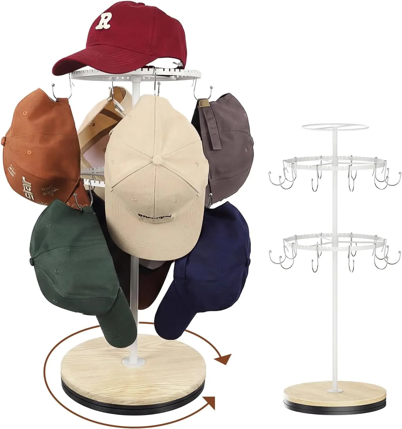 Rotating Free Standing Hat Rack & Organizer Stand, 3-Tier Merchandise Display & Tabletop Baseball Cap Organizer Holds 40